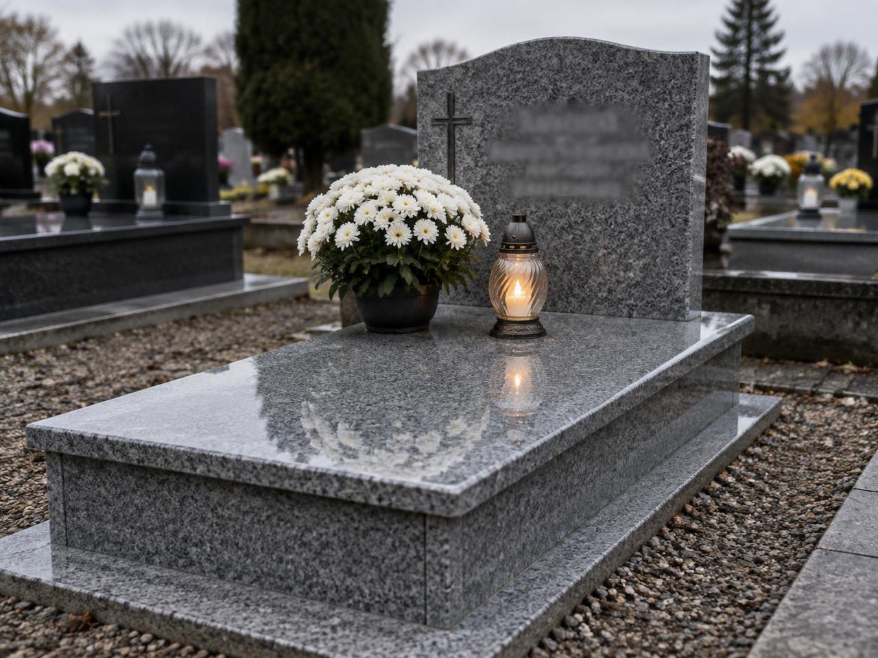 Grób pojedynczy z granitu, po sprzątaniu